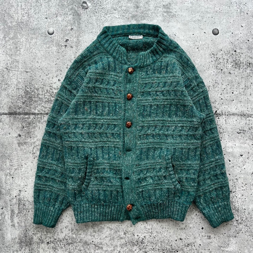 Vintage Knosso's Sweater Womens XL Green Wool Blend Cable Knit  Cardigan Italy